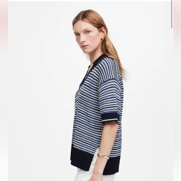 Madewell // NWOT Striped Johnny-Collar Sweater Tee - Picture 3 of 9
